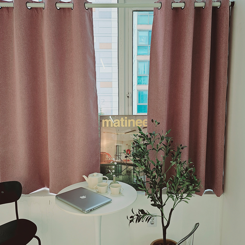 [창문형] 암막커튼+초강력 커튼압축봉 세트 핑크퍼플, 130x165cm