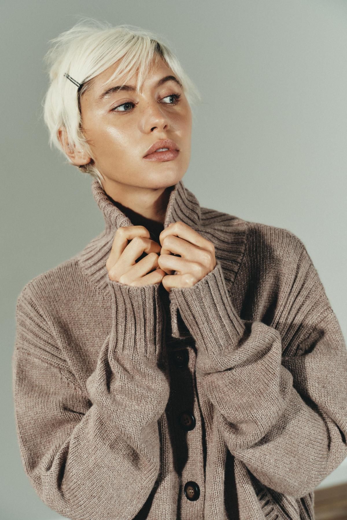 자라 베이직 울 블렌드 립 트림 가디건 2142/206 DARK CAMEL - 상세 이미지 3