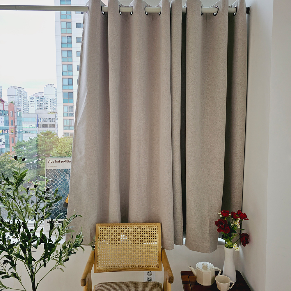 [창문형] 암막커튼+초강력 커튼압축봉 세트 모카베이지, 260x165cm