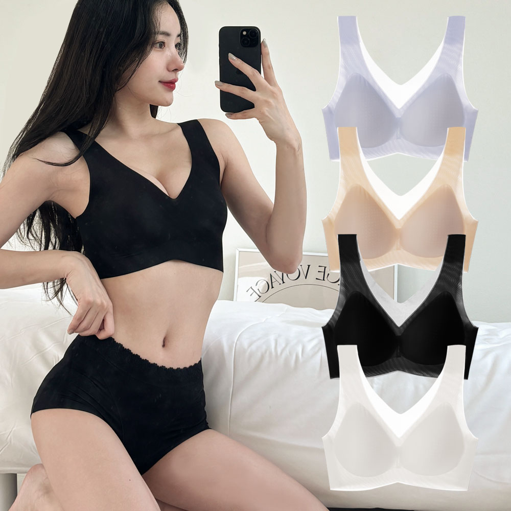 노라인브라 편안한 에어 메쉬 노와이어브라 심리스 브라 (4종 패키지) - 상품 이미지