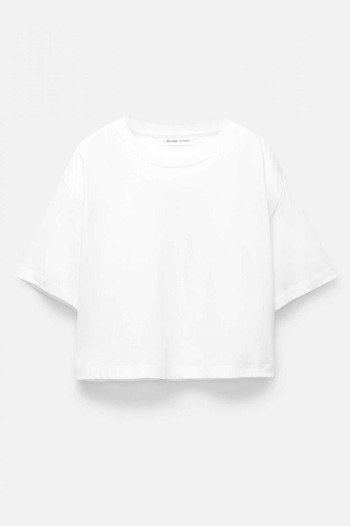 풀앤베어 미니멀 크롭 반팔 티셔츠 라운드넥 코튼 3245/390 WHITE - 상품 이미지