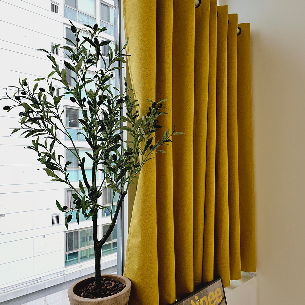 [창문형] 암막커튼+초강력 커튼압축봉 세트 버터옐로우, 130x165cm