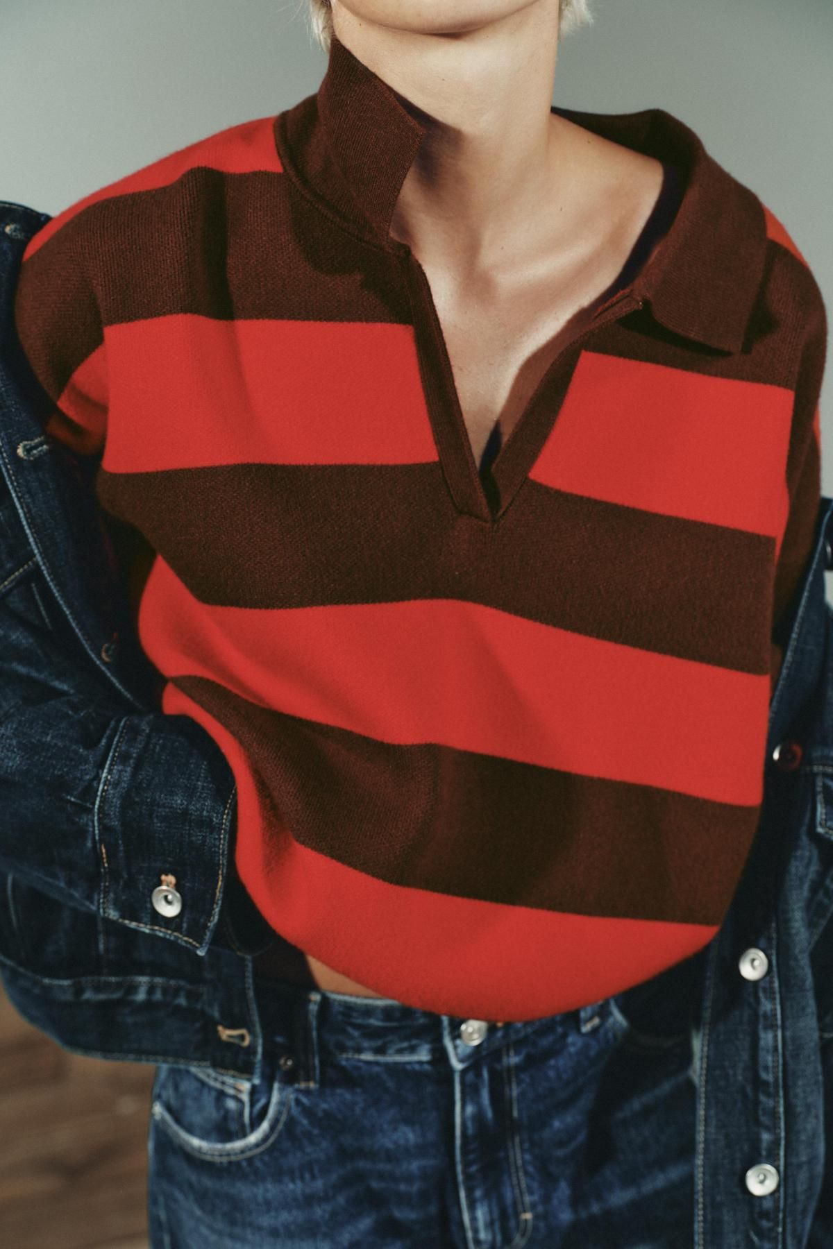 자라 스트라이프 컬러블록 긴팔 니트 폴로셔츠 5536/218 STRIPED - 상세 이미지 4