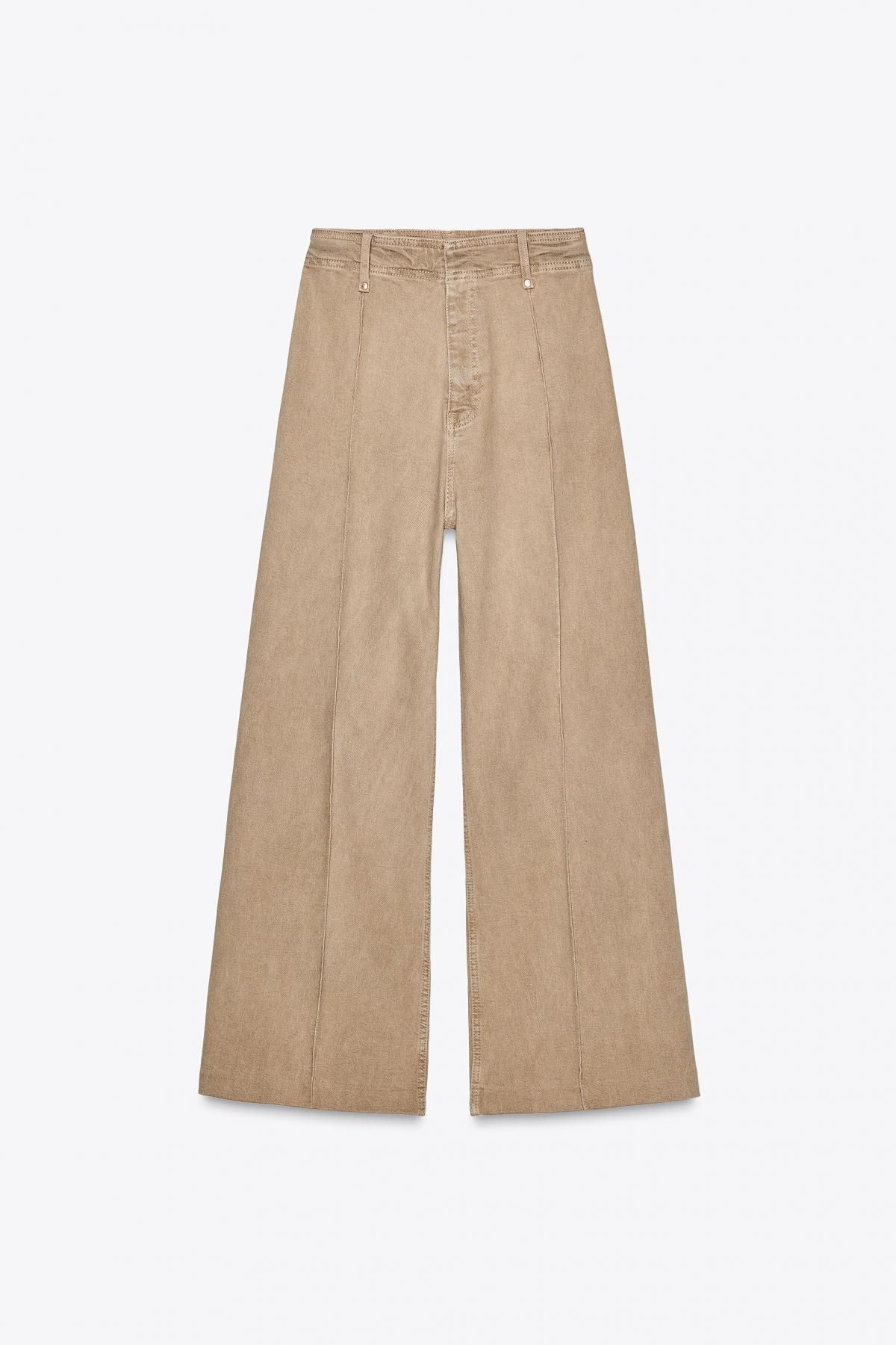 자라 트렌디 하이웨이스트 와이드핏 데님 팬츠 9632/253 SAND/BROWN - 상세 이미지 5