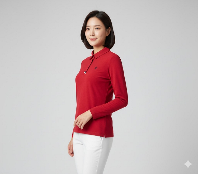 슈페리어 골프 여성 간절기 부드러운 양면 기모성 골프웨어 카라 티셔츠 - 상세 이미지 3