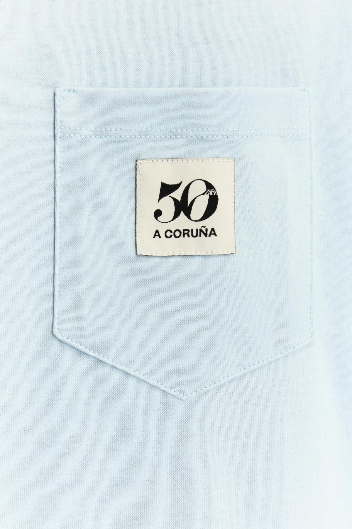 자라 50주년 패치 포켓 코튼 반팔 티셔츠 0085/011 LIGHT BLUE - 상세 이미지 3