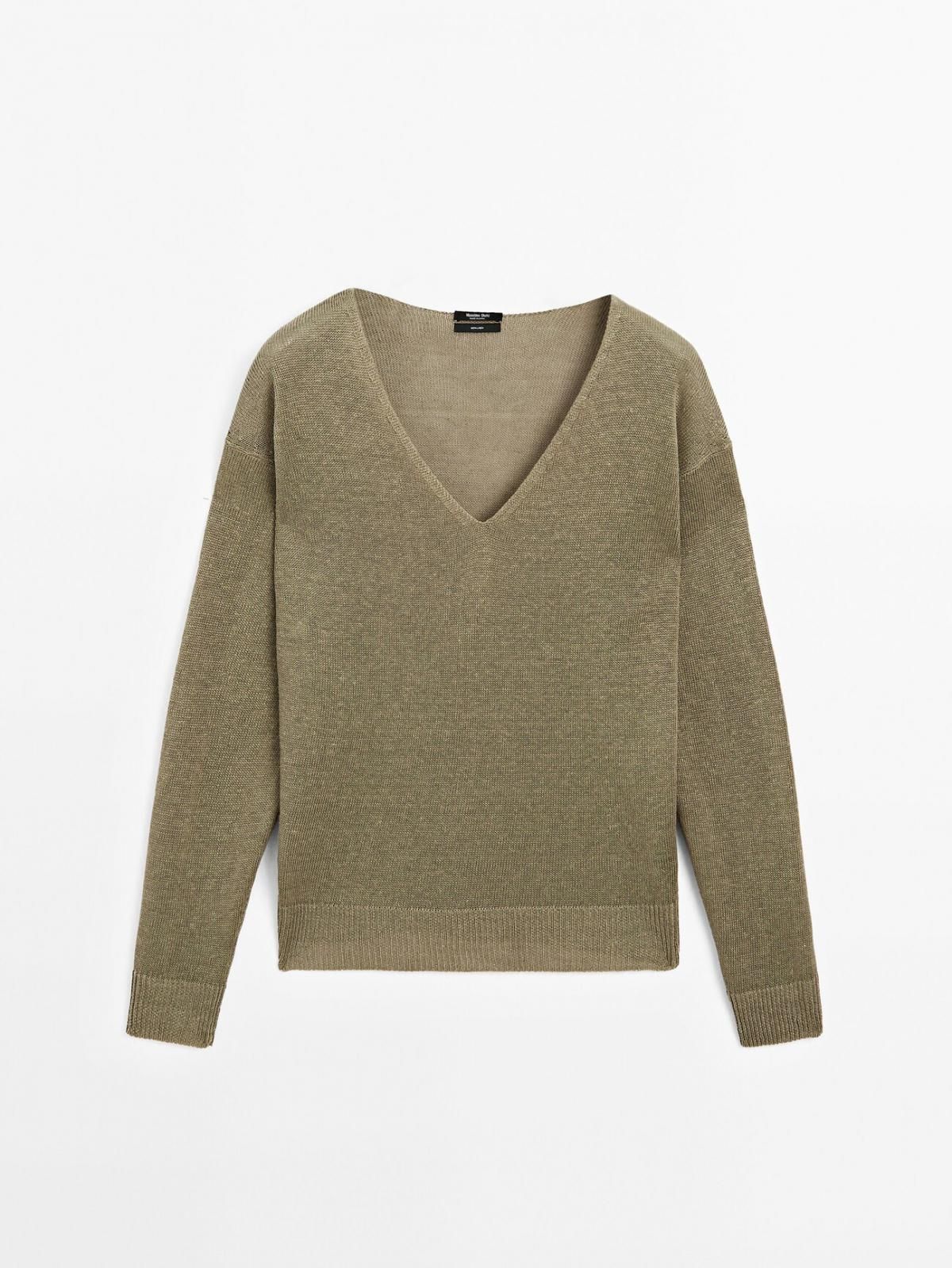 마시모두띠 린넨 브이넥 내추럴 와이드핏 니트 5602/648 GREENISH - 상품 이미지