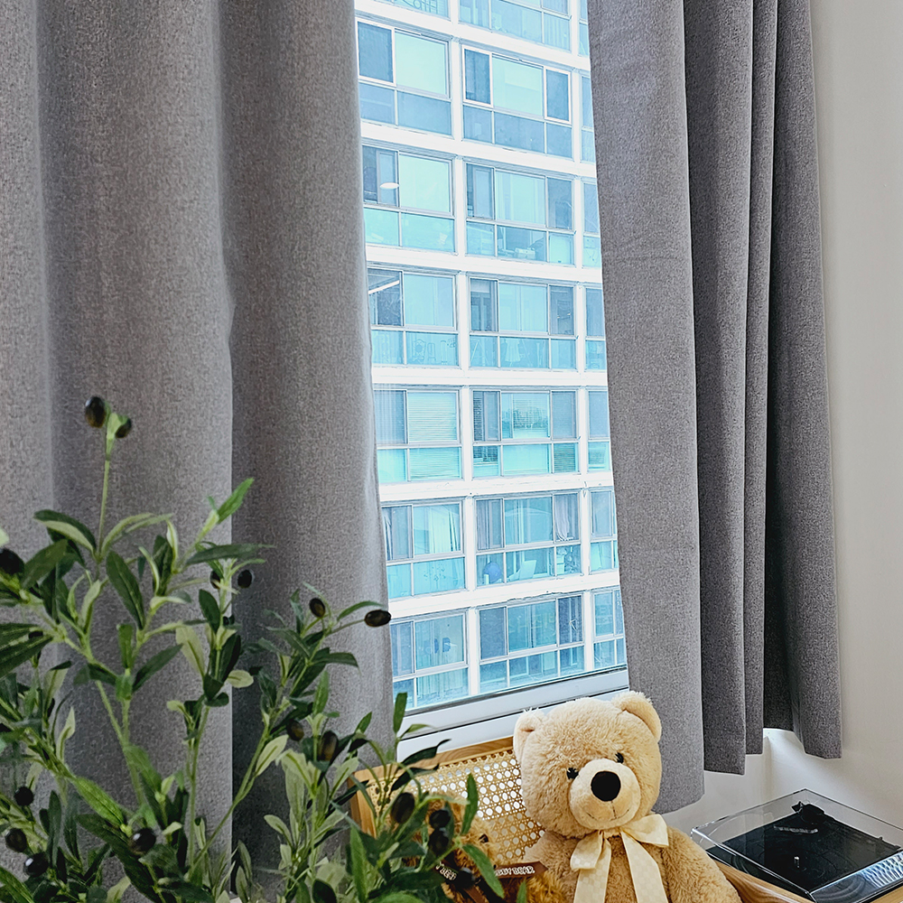 [창문형] 암막커튼+초강력 커튼압축봉 세트 라이트그레이, 260x165cm