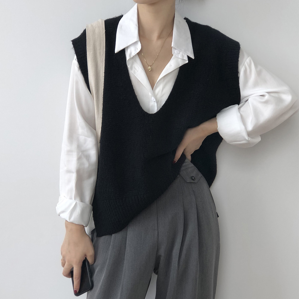 레이어드조끼 가을니트 오버핏 조끼 베스트 - 메인 이미지