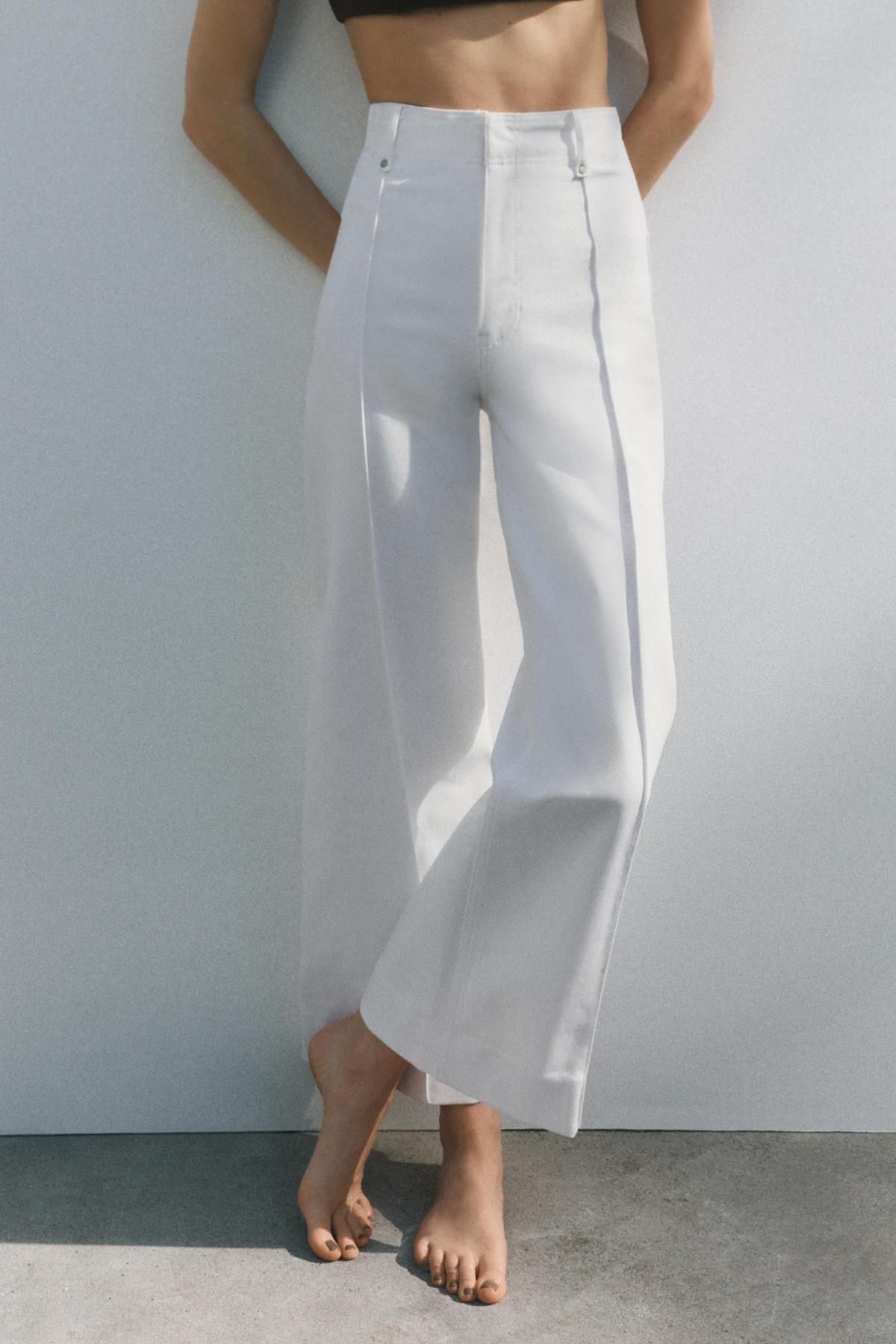 자라 와이드핏 하이웨이스트 데님 팬츠 9632/253 OYSTER-WHITE - 메인 이미지