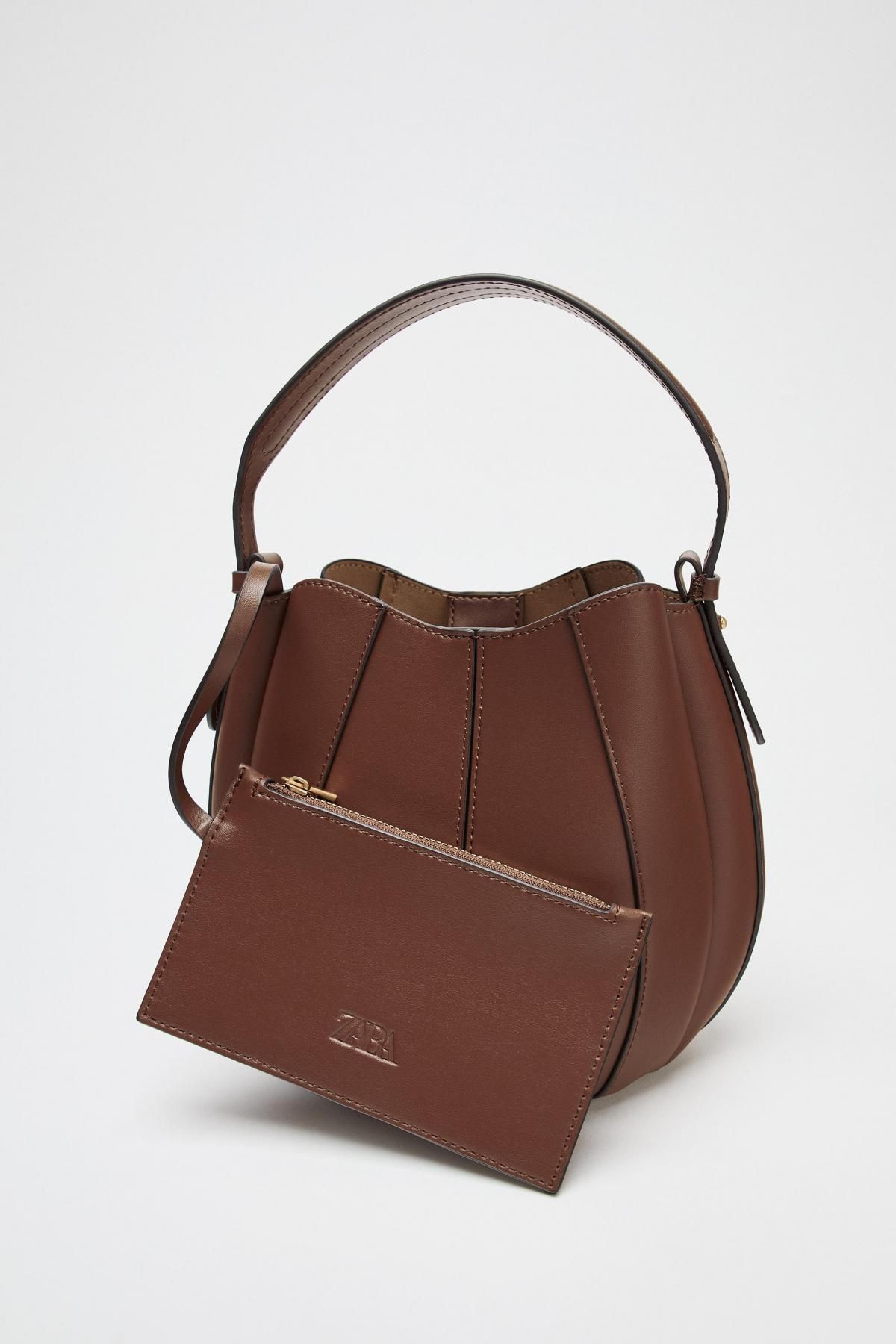 자라 미니멀 스티치 베이직 버킷백 6201/610 DARK TAN - 상세 이미지 5
