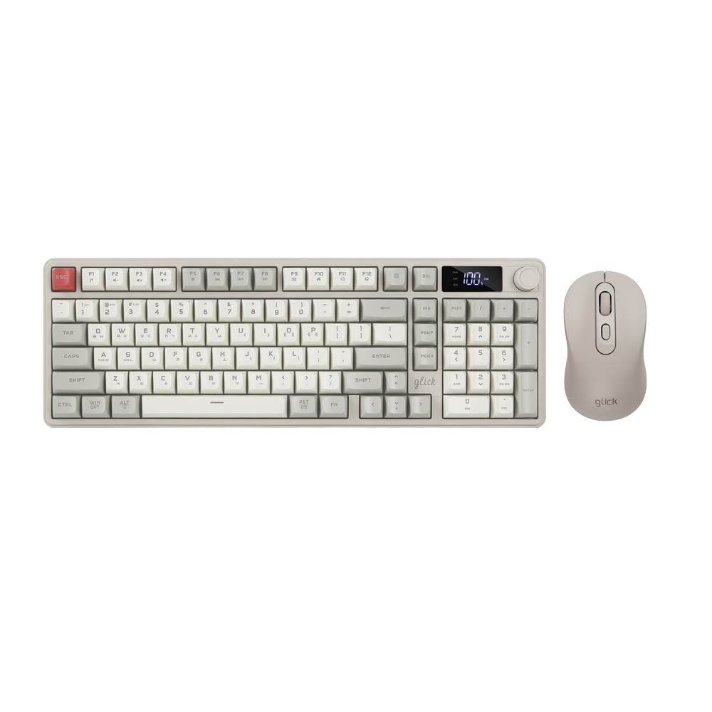 지클릭커 오피스프로 WMK90 사일런스 M RGB 풀윤활 무소음 방수 무선 블루투스 LCD 98 키보드 마우스 세트 Sky Pink - 상세 이미지 5