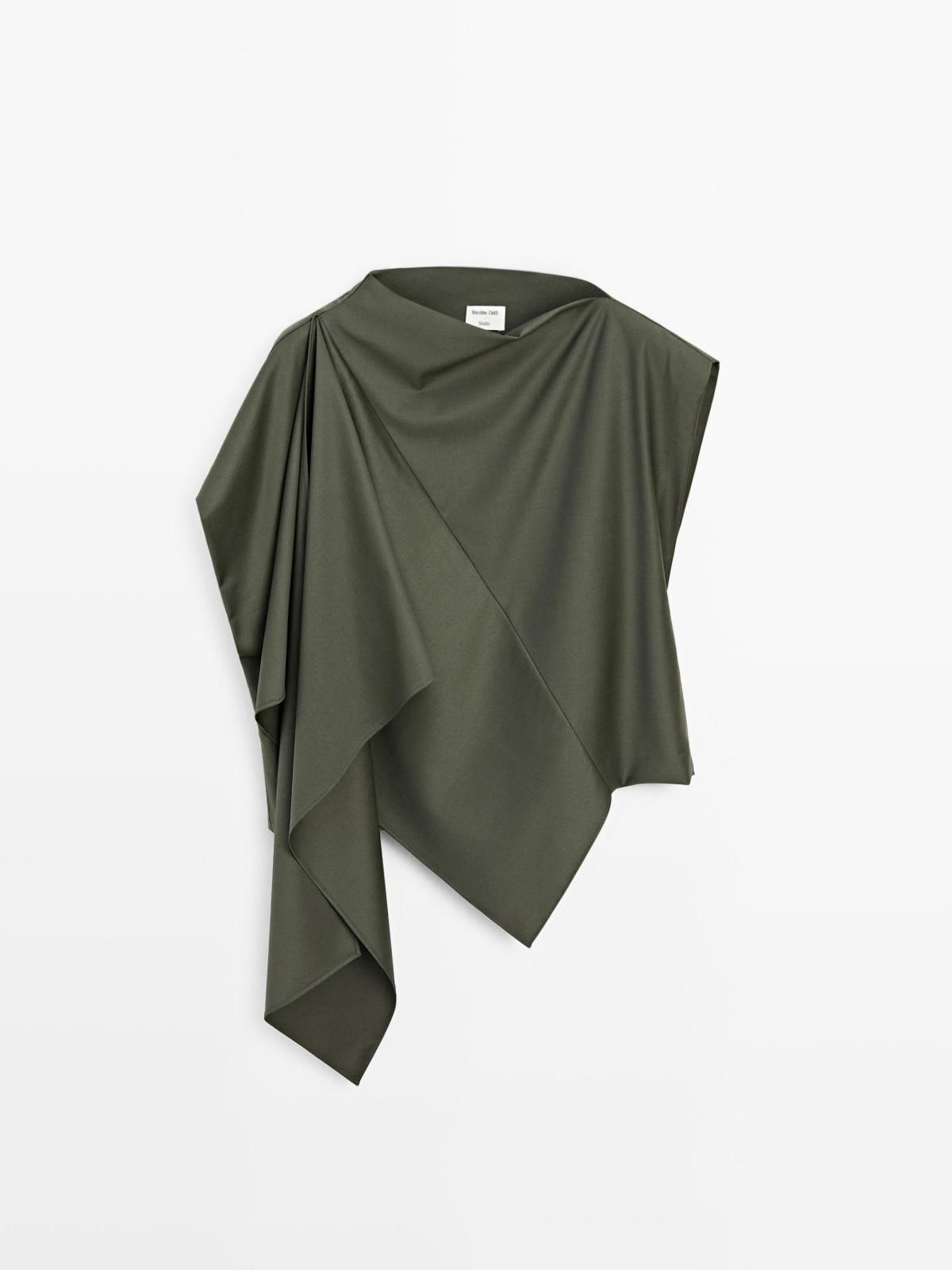 마시모두띠 울 블렌드 비대칭 민소매 블라우스 9403/951 DARK GREEN - 상품 이미지