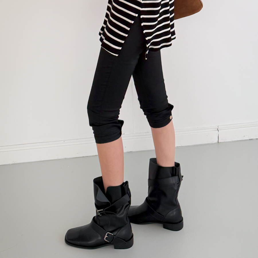 슬림 블랙 팬츠 날씬 스판 7부 8부 데일리 바지 - 상품 이미지