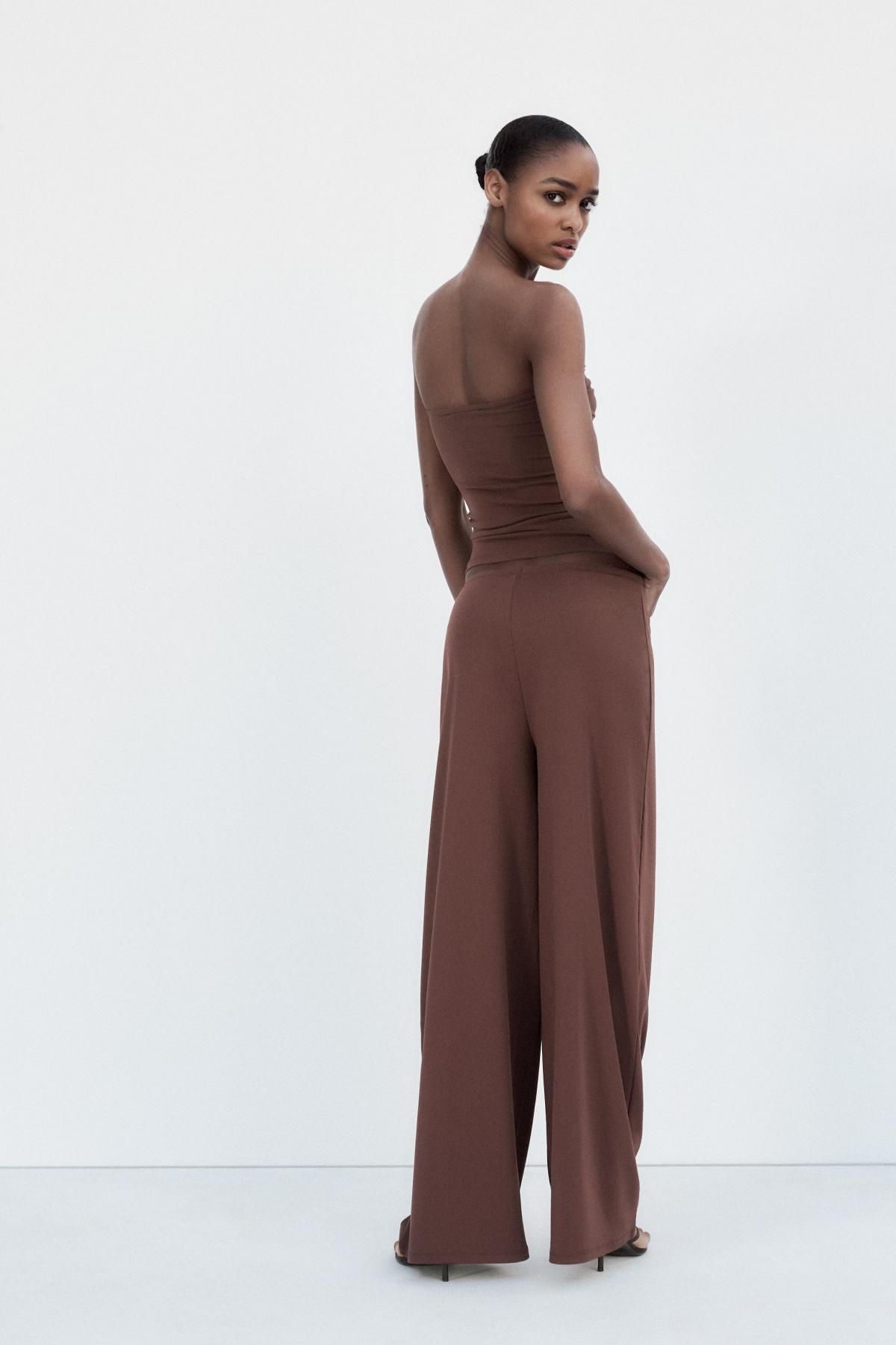 자라 텍스처 스트레이트 팬츠 3641/335 BROWN - 상세 이미지 4