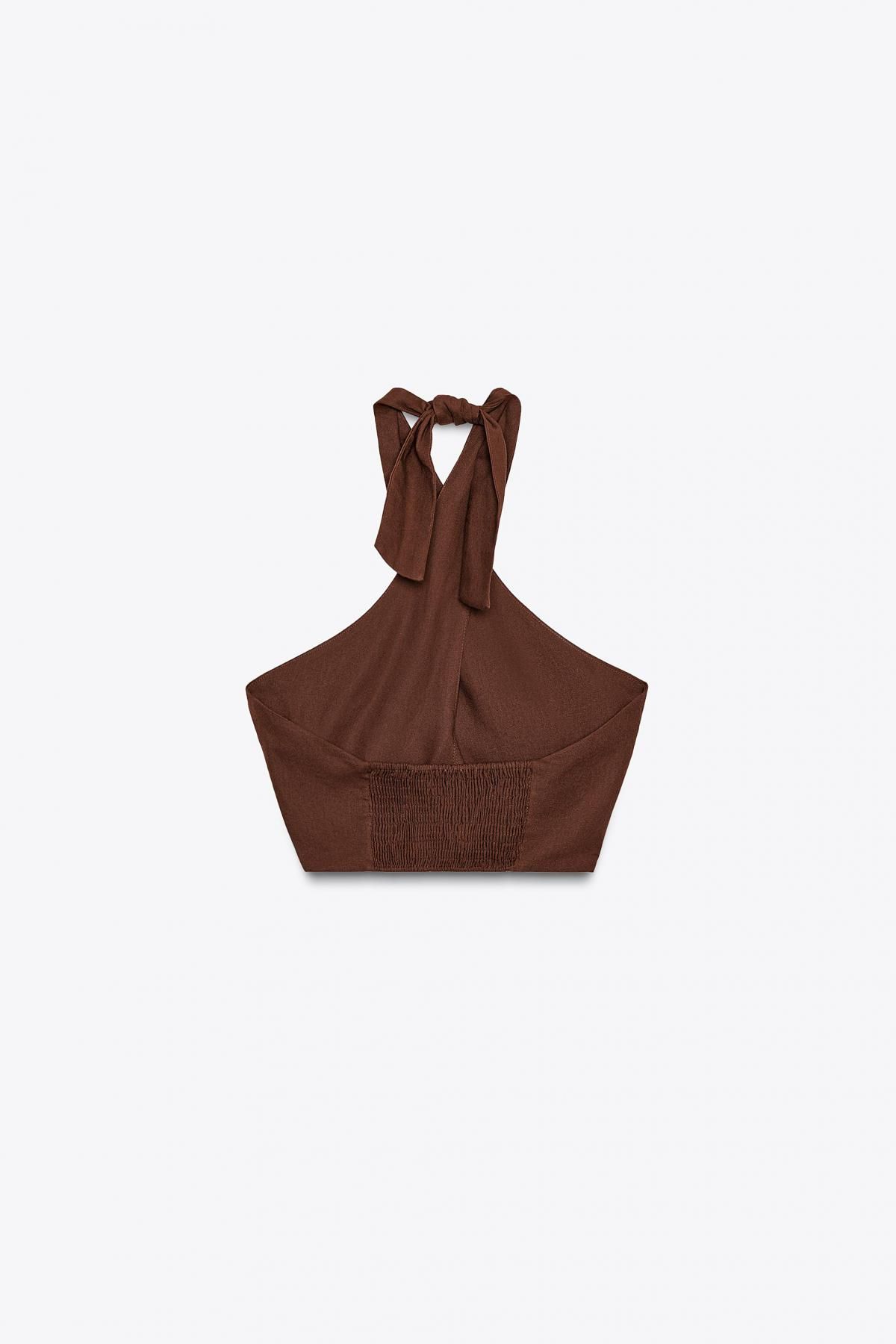 자라 린넨 블렌드 셸 디테일 크로스 홀터탑 3445/722 TERRACOTTA - 상세 이미지 2