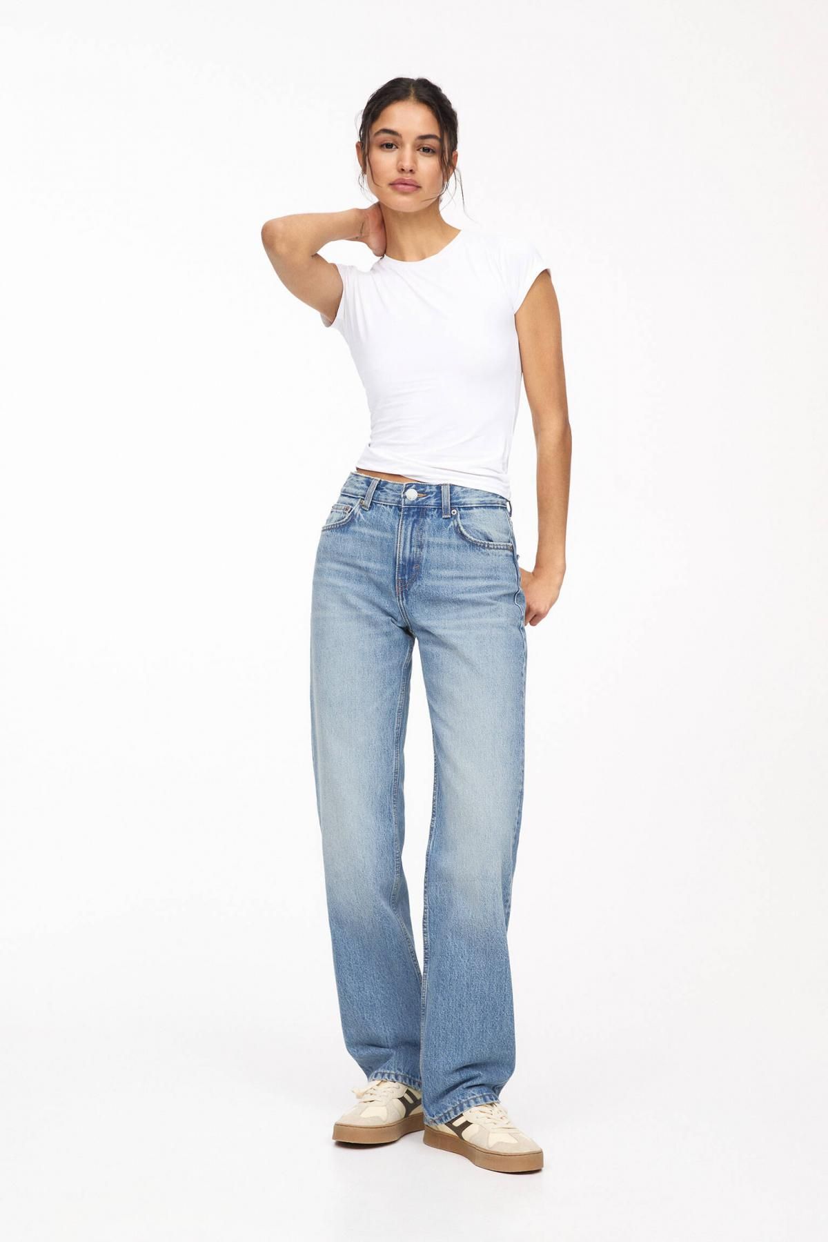 풀앤베어 미드웨이스트 데님 스트레이트 핏 청바지 3687/375 MEDIUM BLUE - 상세 이미지 3