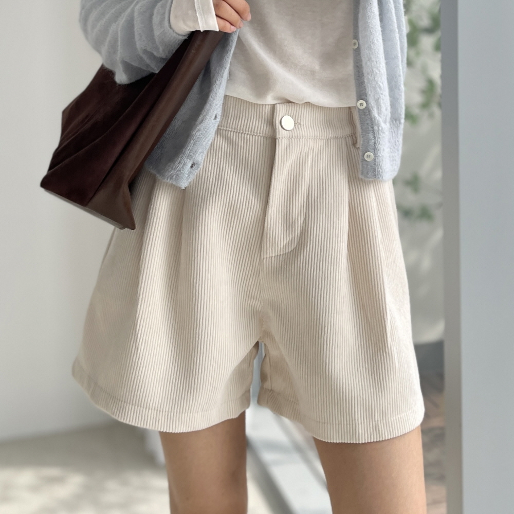 코듀로이 반바지 여성 4부 핀턱 와이드 a라인 뒷밴딩 가을 겨울 팬츠 헤이븐 골덴반바지 - 상세 이미지 2