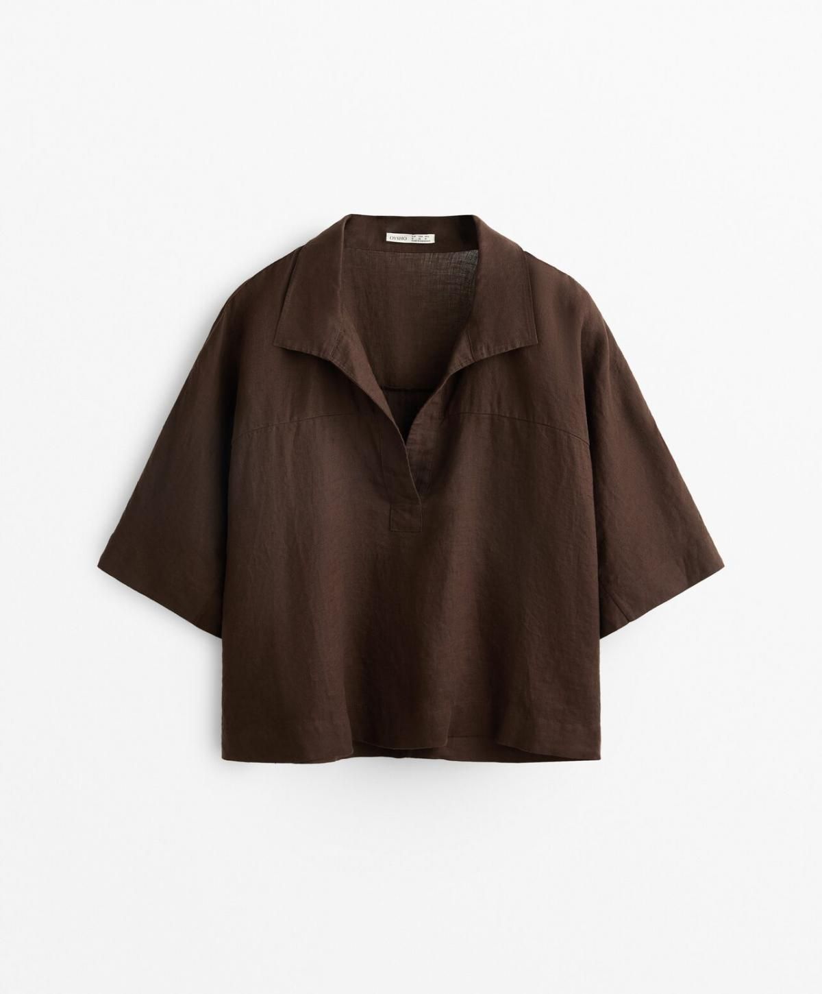 오이쇼 오버사이즈 린넨 반팔 셔츠 브라운 1084/752 DARKBROWN - 상품 이미지