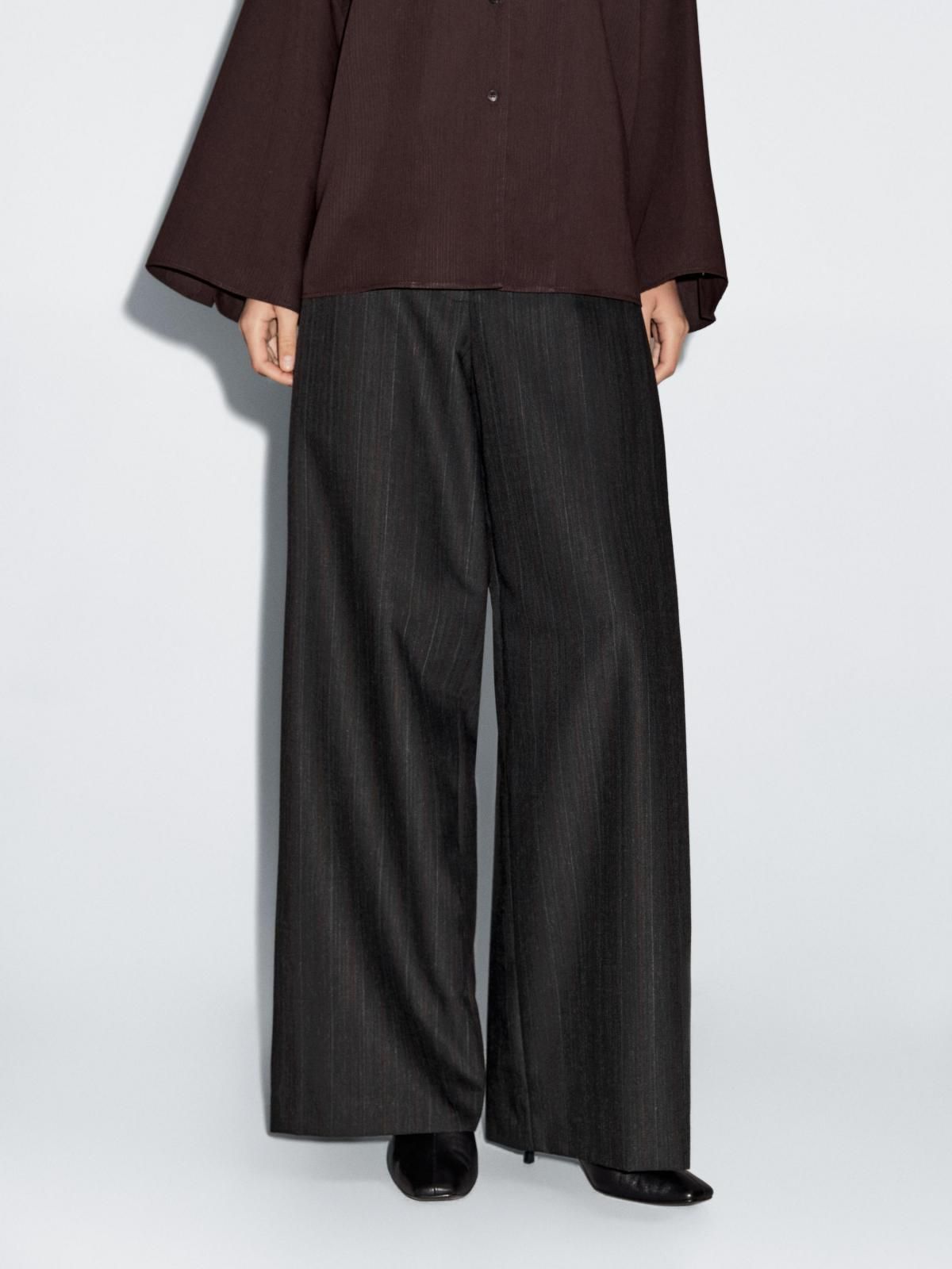 마시모두띠 스트라이프 울 블렌드 와이드 팬츠 5057/905 DARK GREY - 상품 이미지