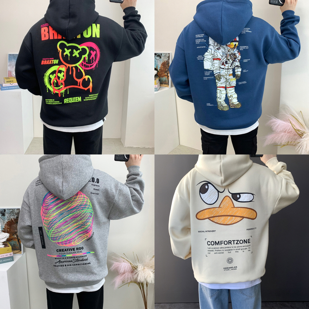 남자 후드티 오버핏 가을 겨울 커플 프린팅 후드티셔츠 제품 이미지