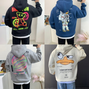 남자 후드티 오버핏 가을 겨울 커플 프린팅 후드티셔츠 착용 후기 | 사이즈/핏 총정리 - 상품 이미지 1