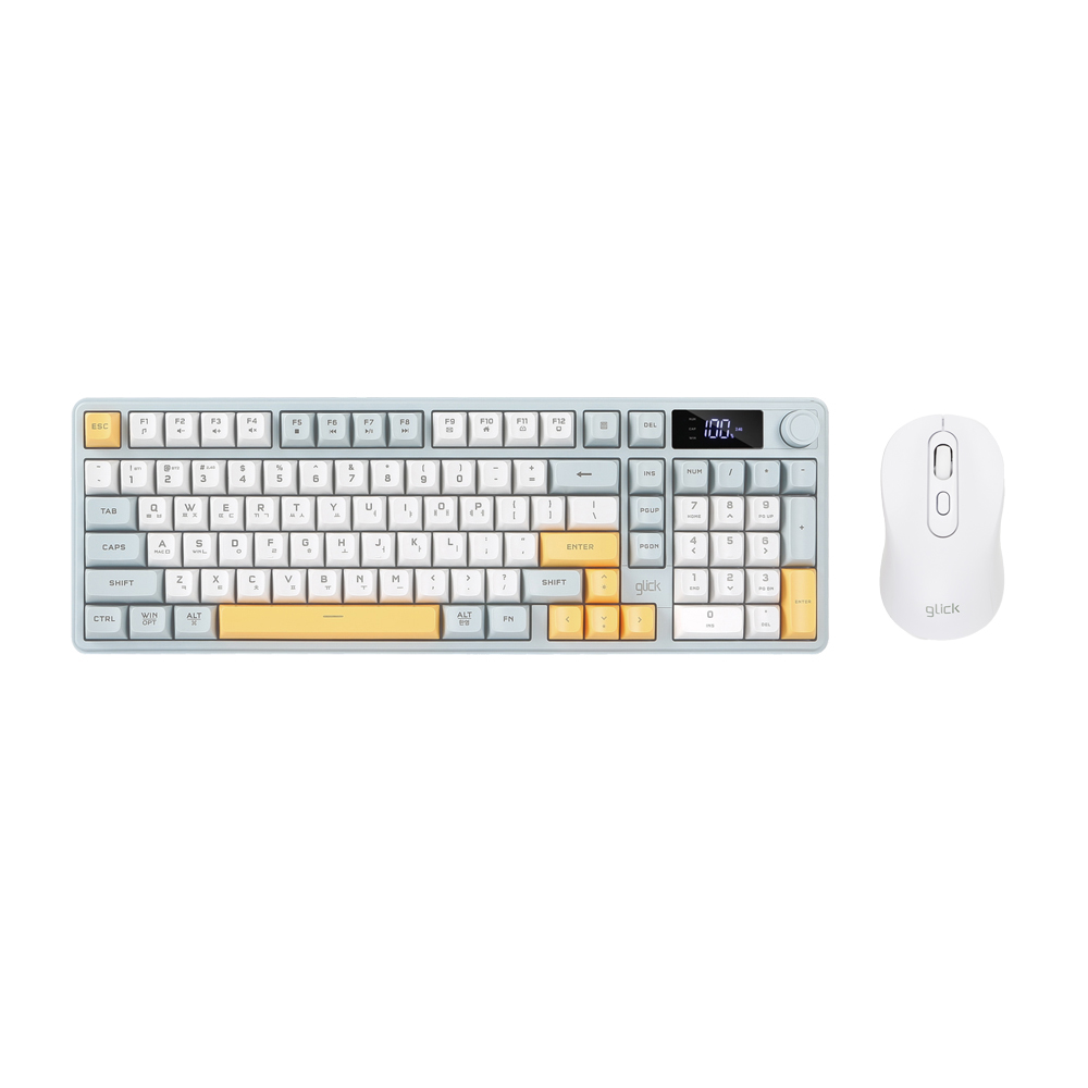 지클릭커 오피스프로 WMK90 사일런스 M RGB 풀윤활 무소음 방수 무선 블루투스 LCD 98 키보드 마우스 세트 Sky Pink - 상세 이미지 4