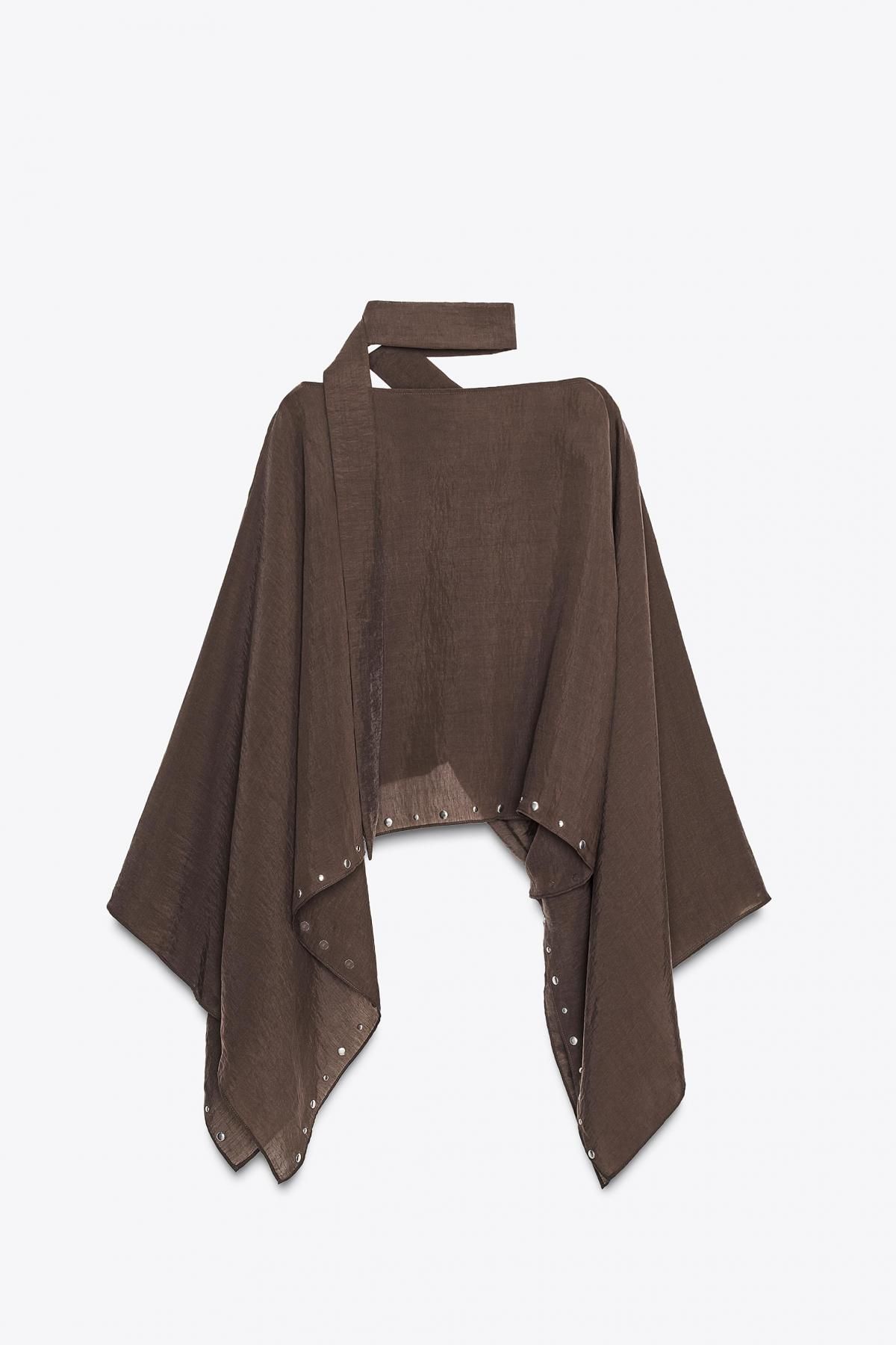 자라 스터드 브이넥 스카프 케이프 3067/719 BROWN - 메인 이미지