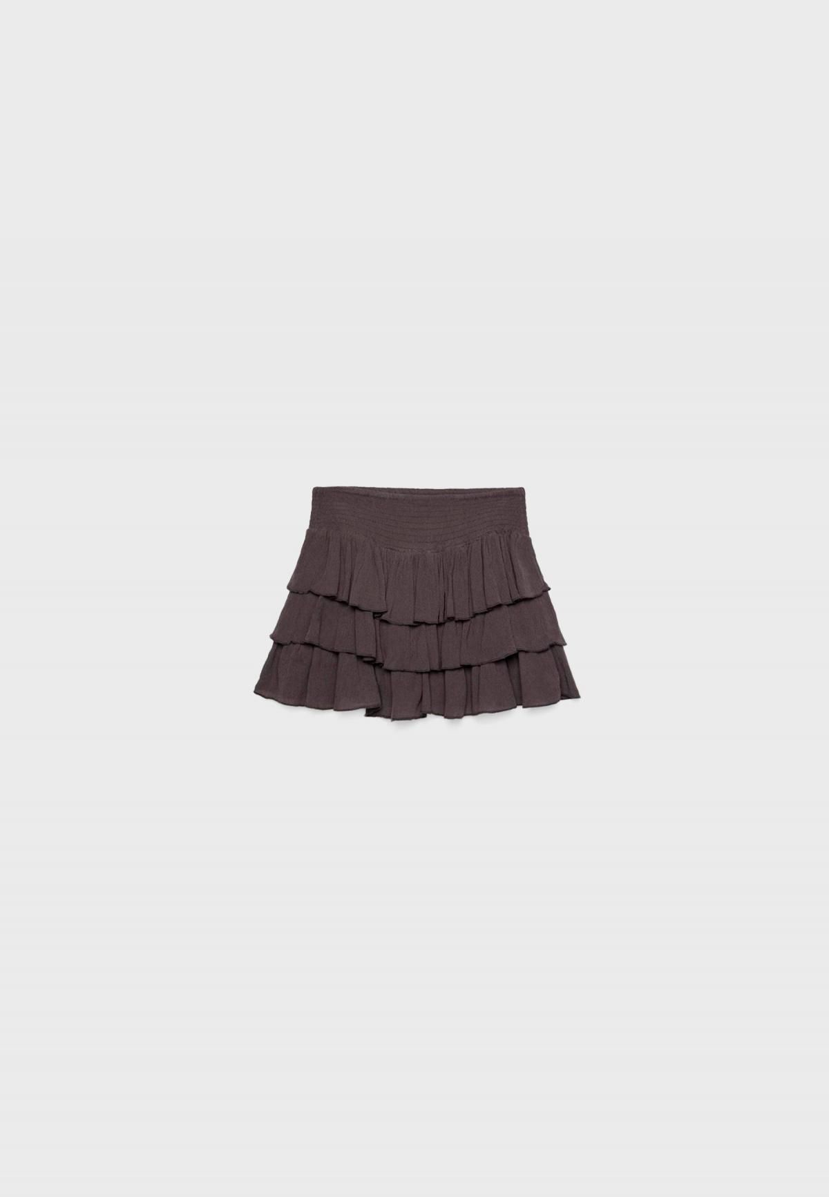 스트라디바리우스 러플 미드라이즈 미니 스커트 7396/560 BROWN - 상품 이미지