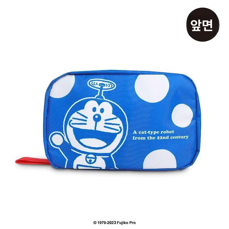 도라에몽 세면도구 화장품 파우치 방수 접이식 여행용 다기능 수납 걸이형 가방 백 메이크업 블루 - 상세 이미지 3