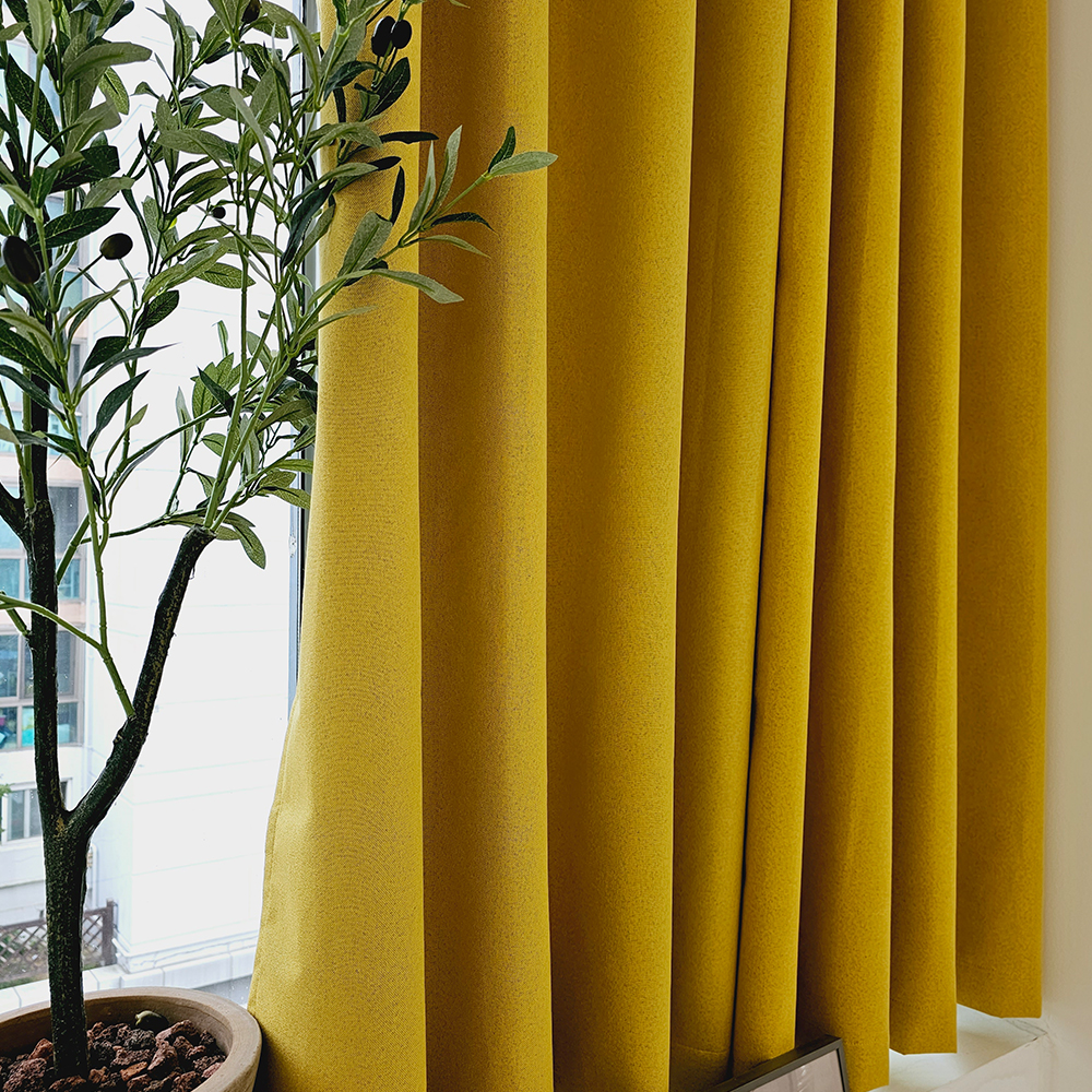 [창문형] 암막커튼+초강력 커튼압축봉 세트 버터옐로우, 130x165cm