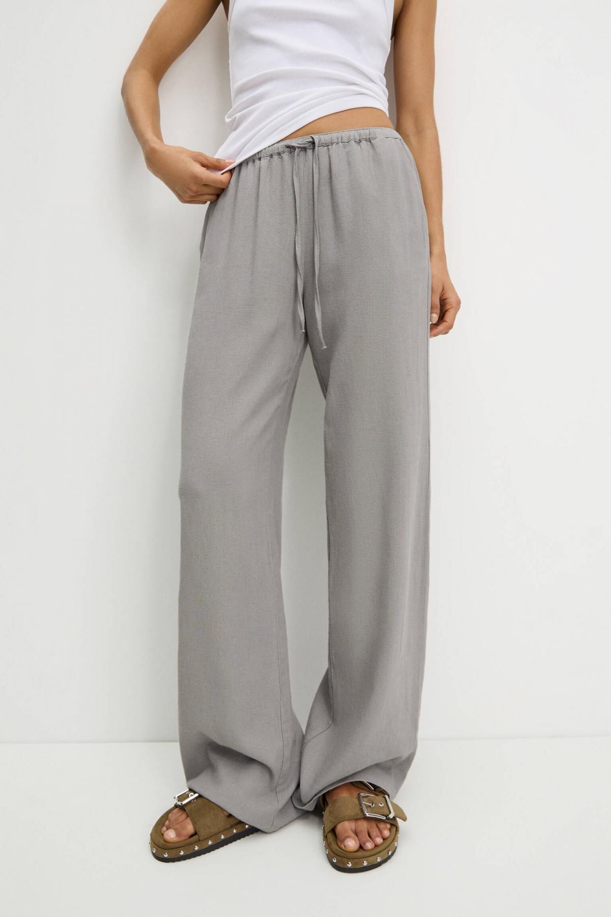 풀앤베어 라이트그레이 미드라이즈 린넨 블렌드 조거 팬츠 3680/334 TAUPE - 상품 이미지