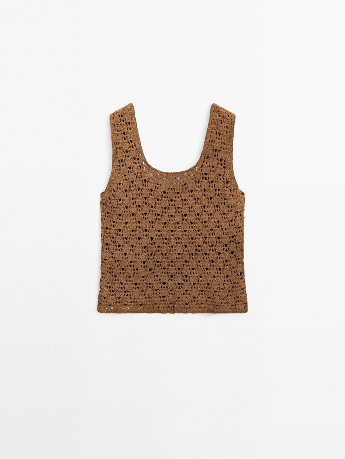 마시모두띠 스웨이드 레더 크로셰 민소매탑 5336/996 BROWN - 메인 이미지
