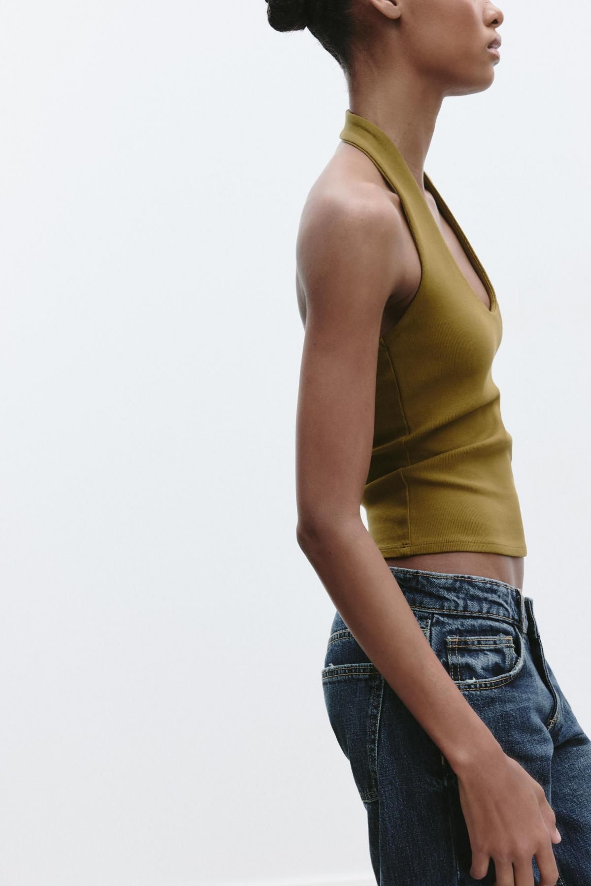 자라 슬림핏 라운드넥 오픈백 홀터탑 4424/308 OLIVE GREEN - 상세 이미지 5