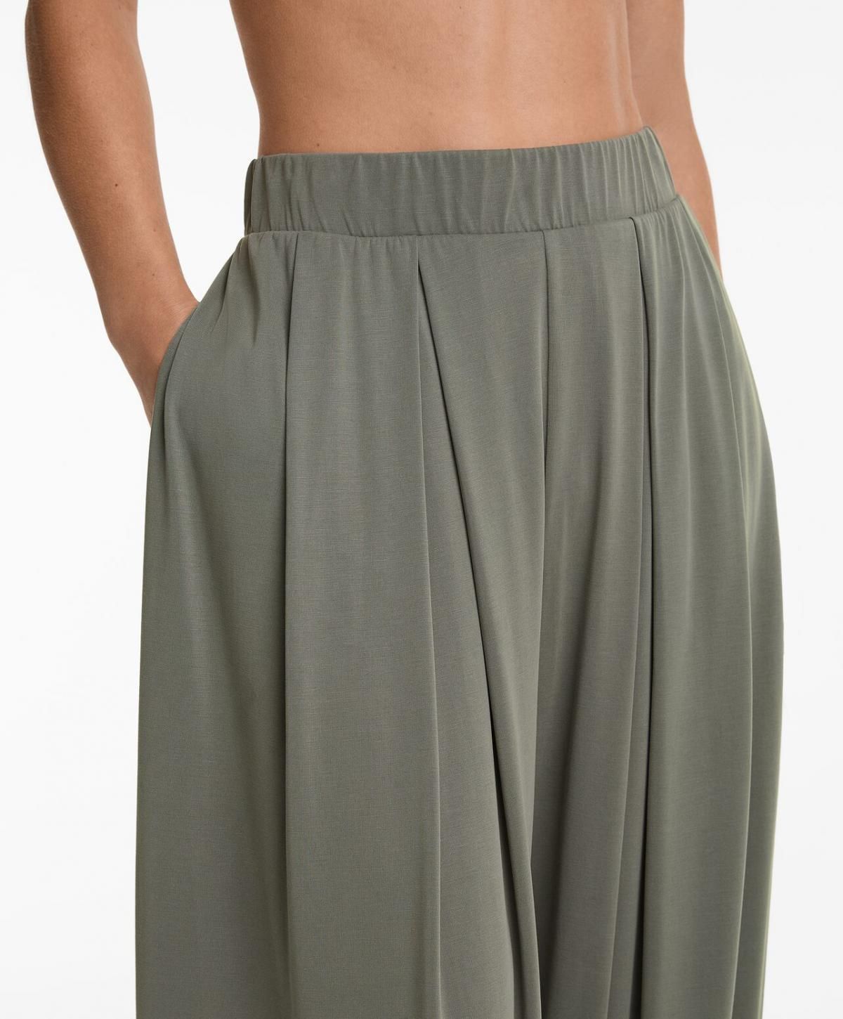 오이쇼 모달블렌드 와이드 퍼프 밴딩 팬츠 6240/555 MIDKHAKI - 상세 이미지 5