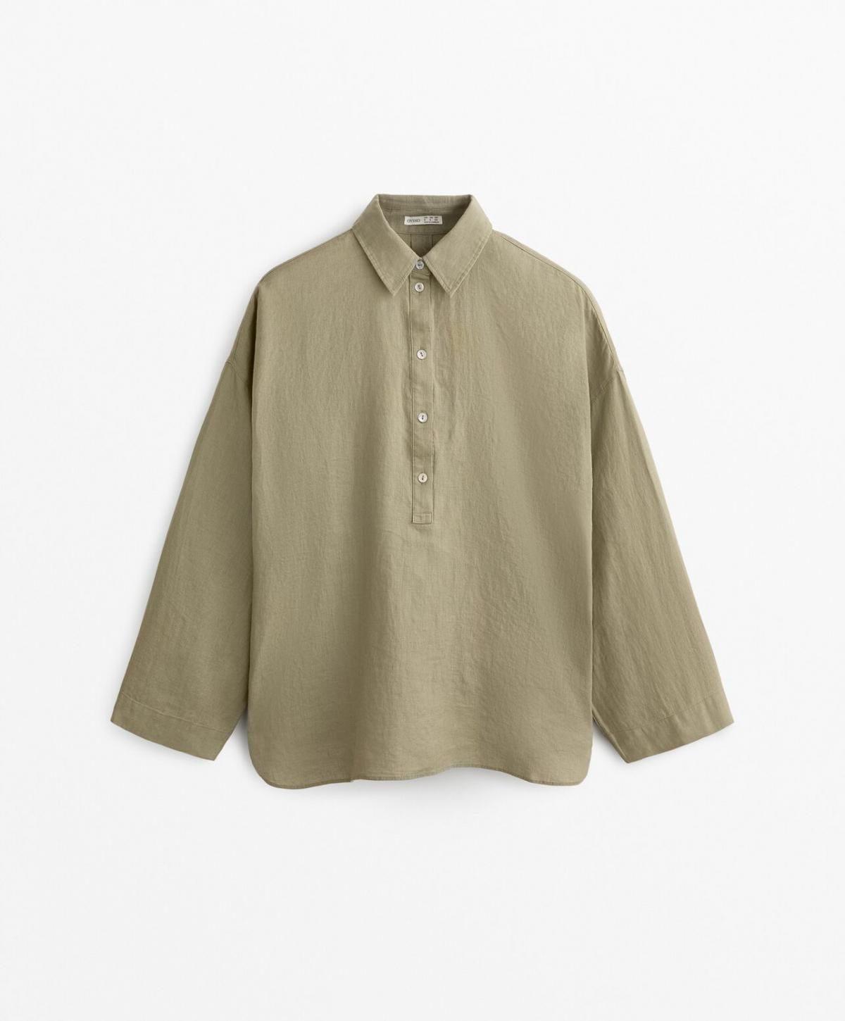 오이쇼 내추럴 린넨 오버사이즈 긴팔 셔츠 1041/750 WASHEDKHAKI - 상품 이미지