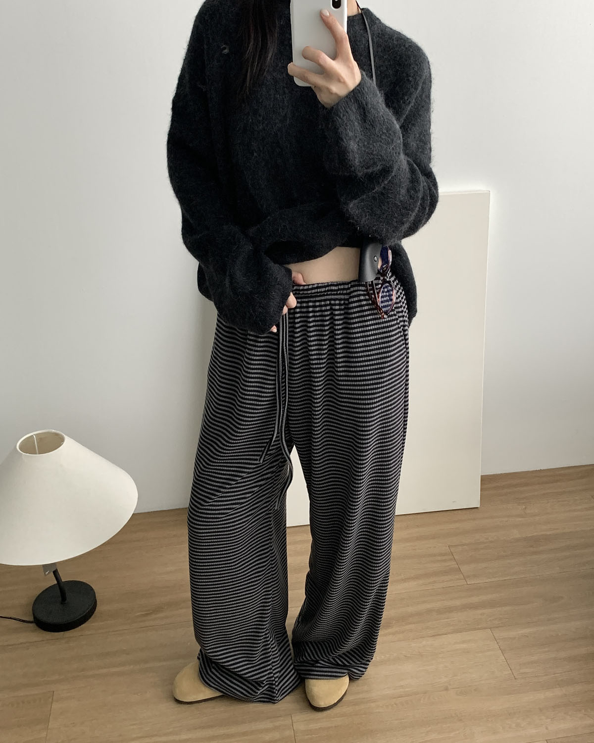 [일부당일] 삐삐 팬츠 스트라이프 골지 빠삐용 와이드 줄지 롱 밴딩팬츠 웨어링무드 (2c) - 상세 이미지 2