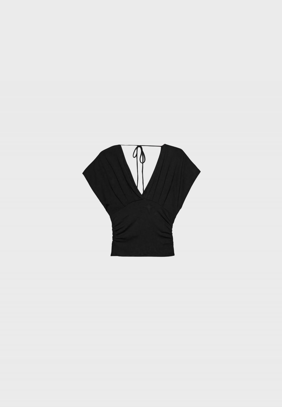 스트라디바리우스 브이넥 셔링 백스트랩 루즈핏 블라우스 6623/821 BLACK - 상세 이미지 2