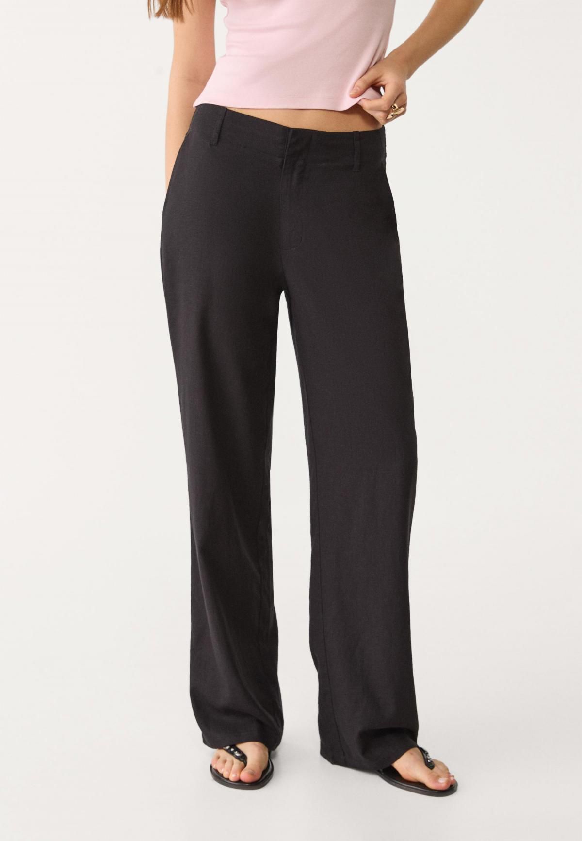 스트라디바리우스 린넨블렌드 플루이드 스트레이트 슬랙스 팬츠 4020/100 BLACK - 상품 이미지