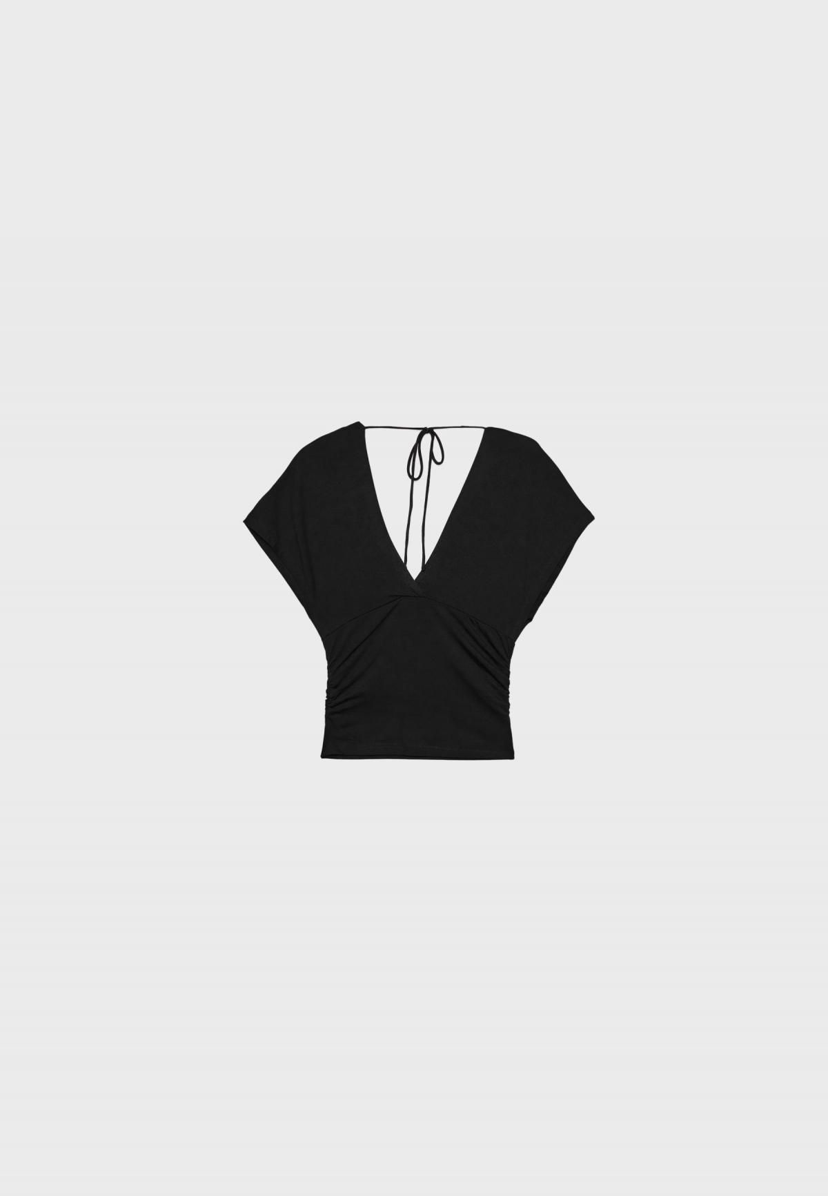 스트라디바리우스 브이넥 셔링 백스트랩 루즈핏 블라우스 6623/821 BLACK - 메인 이미지