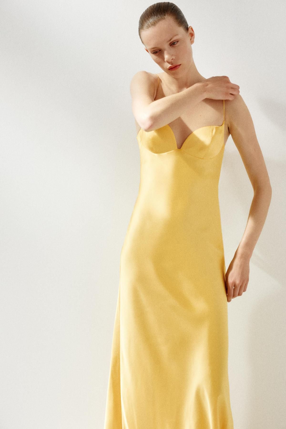 자라 새틴 롱 원피스 슬립 원피스 8032/351 YELLOW - 상세 이미지 3
