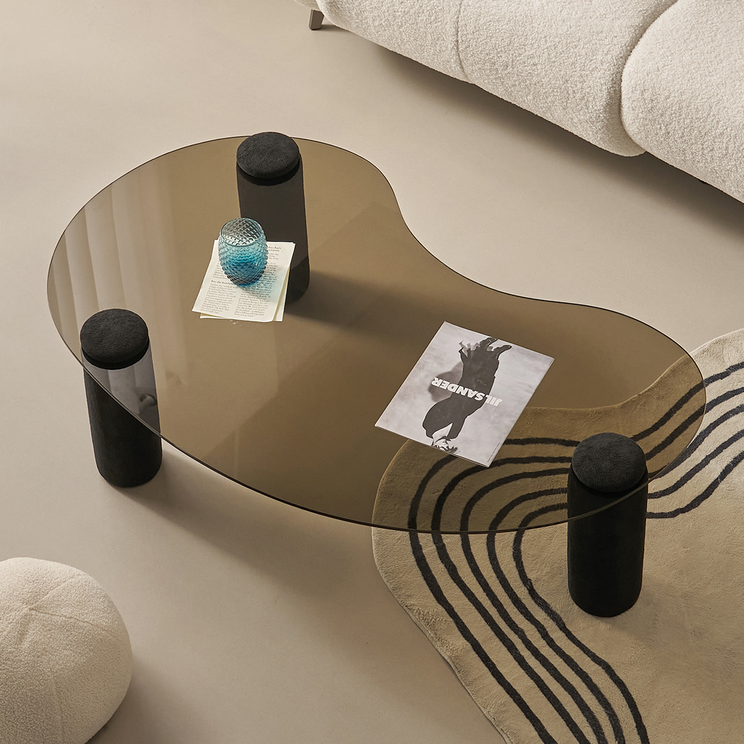 슬레코폼 LIFE 01 비정형 강화유리 부클레 패브릭 소파 테이블 1200