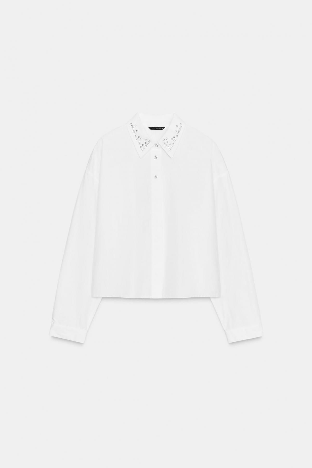 자라 크롭 주얼 비즈 카라 포플린 셔츠 8351/225 WHITE - 메인 이미지