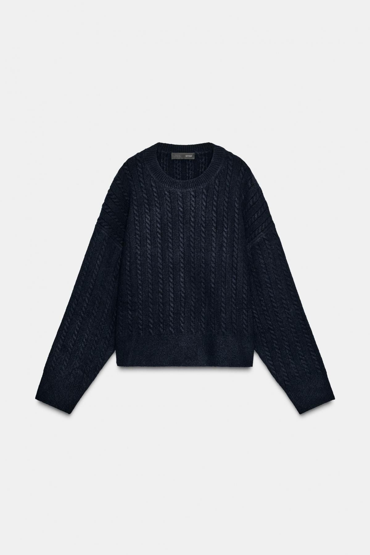 자라 라운드넥 소프트 케이블 니트 스웨터 1509/113 NAVY BLUE - 상품 이미지