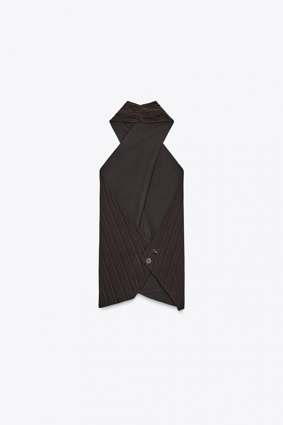 자라 스트라이프 크로스 홀터넥 탑 2180/112 DARK BROWN - 상세 이미지 3