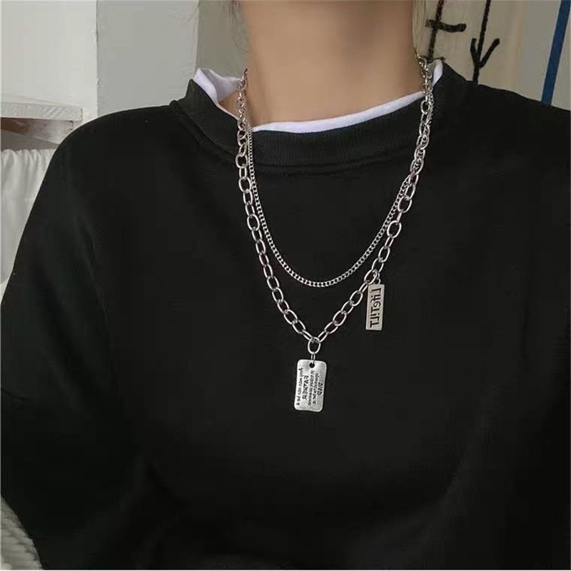 레이어드 남자 서지컬목걸이 써지컬스틸 커플 스퀘어펜던트 - 상세 이미지 5