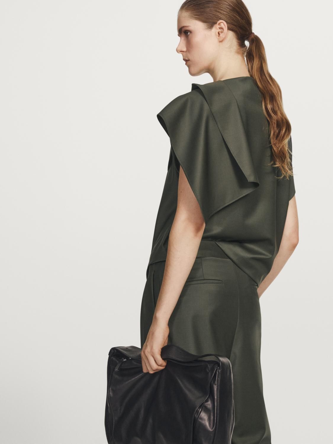 마시모두띠 울 블렌드 비대칭 민소매 블라우스 9403/951 DARK GREEN - 상세 이미지 4