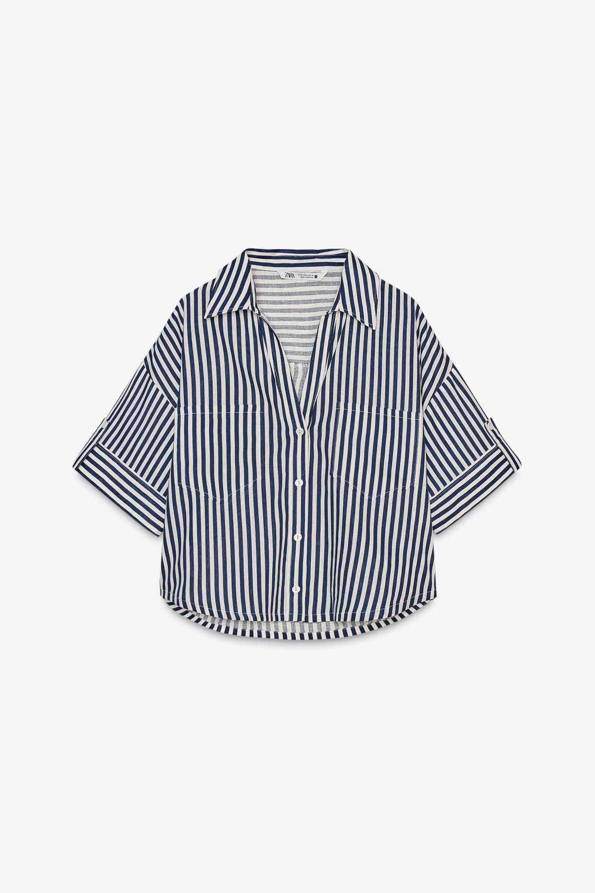 자라 크롭 린넨 블렌드 셔츠 2187/813 BLUE/WHITE - 메인 이미지