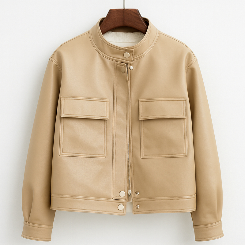 여성 리얼 양가죽자켓 베이지 레더 블루종 - 상품 이미지