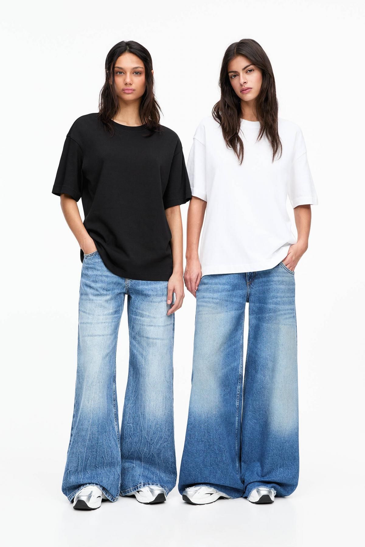 풀앤베어 오버사이즈 베이직 라운드넥 2팩 반팔 티셔츠 3245/423 WHITE/BLACK - 상세 이미지 2